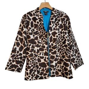 Lisa‎ International Giraffe Animal Print Blazer Jacket Unique Womens Small EUC